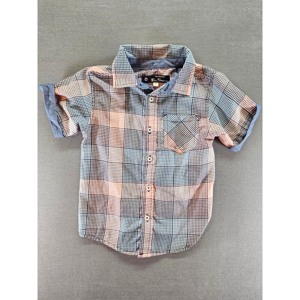 Ben Sherman Toddler Boys 3T Plaid Short Sleeve Button Down Shirt Blue Orange